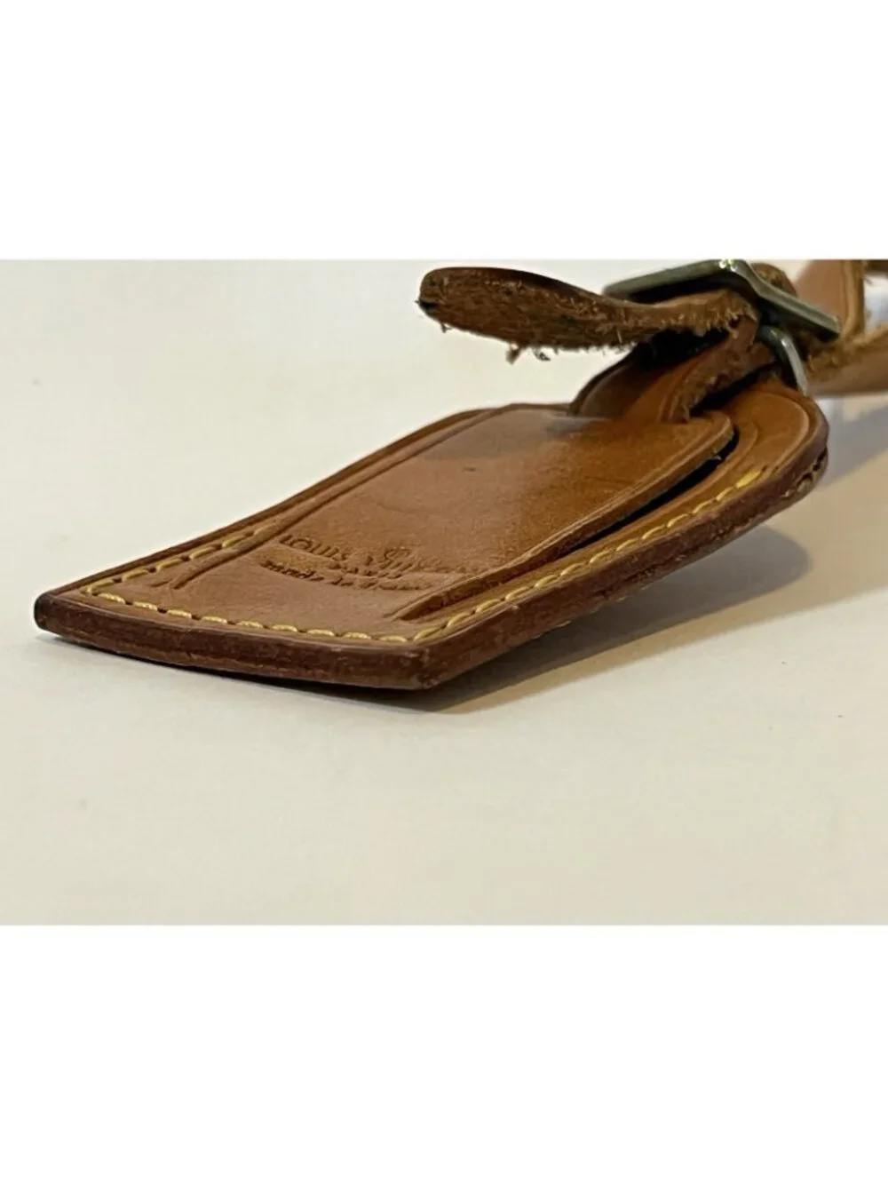 Authentic Louis Vuitton Vachetta Leather Luggage Tag Brass Buckle Made France